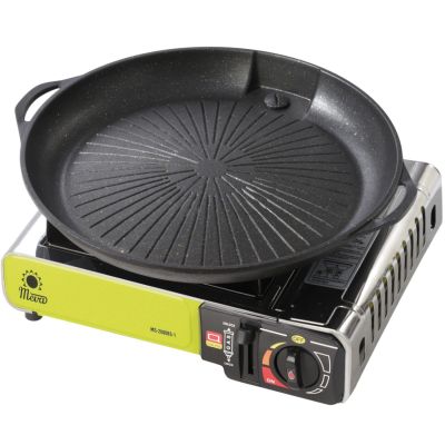 Grillrost und Grillpfanne für einen Gas-Campingkocher und -grill