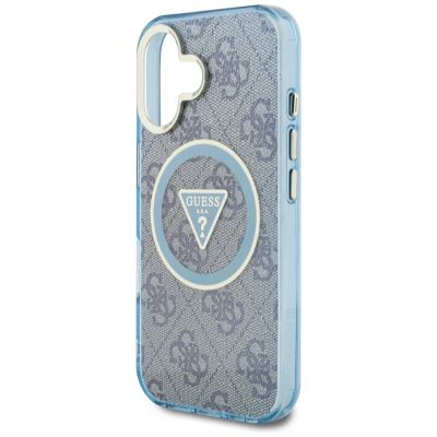 6. Guess IML Metal Glitter 4G Circle Triangle MagSafe Case für iPhone 16 - Blau