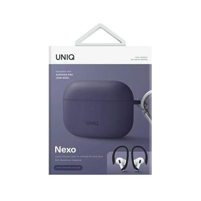 3. Uniq Nexo-Hülle für AirPods Pro 2 + Ohrhaken – Lila