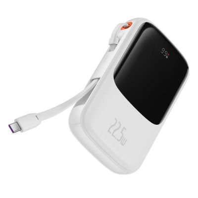 6. Baseus Qpow Digital Display Powerbank mit Schnellladung 10000 mAh 22,5 W QC/PD/SCP/FCP mit integriertem USB-C-Kabel weiß