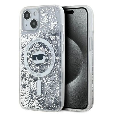 Karl Lagerfeld Liquid Glitter Choupette Head MagSafe-Hülle für iPhone 14 / 15 / 13 – transparent