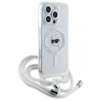 3. Karl Lagerfeld Crossbody IML Karl Head Magsafe Hülle für iPhone 16 Pro Max – transparent