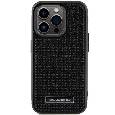 3. Karl Lagerfeld Rhinestone Logo Metal Plate Hülle für iPhone 15 Pro – Schwarz