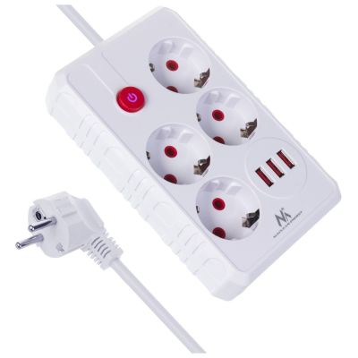 MACLEAN Steckdosenleiste, Verlängerungskabel mit 4 Steckdosen + 3 USB-Anschlüssen, 110–240 V Wechselstrom, 50/60 Hz, max. 2,1 A, 2500 W, 3 m, weiß, MCE393 W