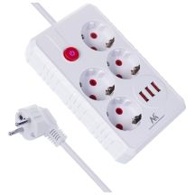 MACLEAN Steckdosenleiste, Verlängerungskabel mit 4 Steckdosen + 3 USB-Anschlüssen, 110–240 V Wechselstrom, 50/60 Hz, max. 2,1 A, 2500 W, 3 m, weiß, MCE393 W