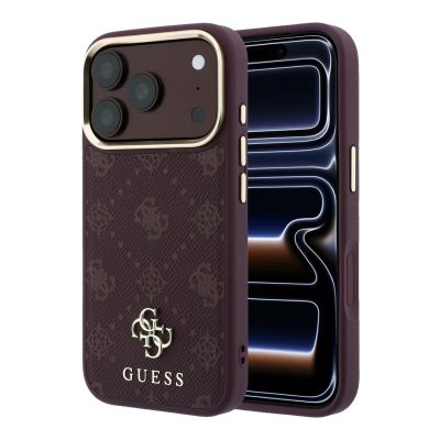 Guess Peony 4G MagSafe Hülle mit kleinem Logo für iPhone 17 Pro / 18 Pro – Burgunderrot