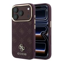 Guess Peony 4G MagSafe Hülle mit kleinem Logo für iPhone 17 Pro / 18 Pro – Burgunderrot