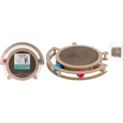 Kratzbaum für Katzen, interaktives Spielzeug mit zwei Bällen, 39 x 33,5 x 4,5 cm