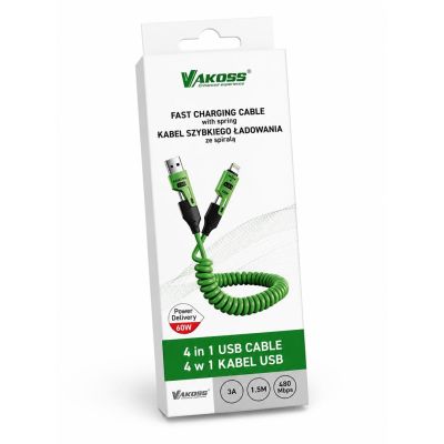 VAKOSS Spiralkabel 4-in-1 1,5 m 60 W 3 A