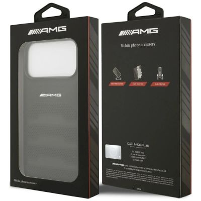 8. Mercedes AMG Lederhülle mit geprägtem Logo für iPhone 18 Pro Max / 17 Pro Max – Schwarz