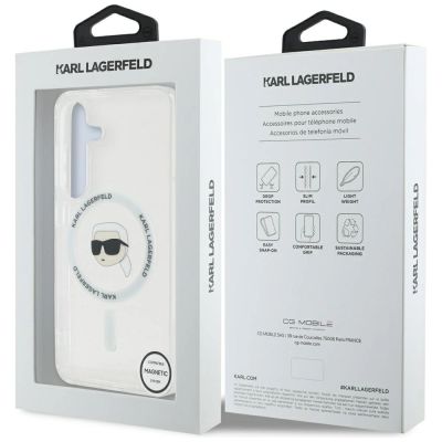 8. Karl Lagerfeld Button Karl Head Printed Logo MagSafe Samsung Galaxy S25 Hülle Weiß