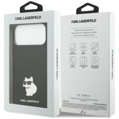 8. Karl Lagerfeld Silicone Choupette Metal Pin Hülle für iPhone 18 Pro Max / 17 Pro Max – Schwarz