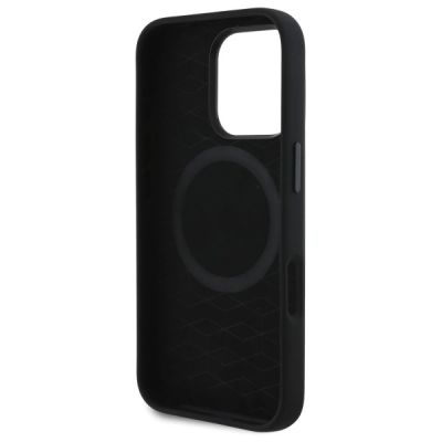 7. BMW Silikonhülle mit dreifarbigen Zierstreifen und MagSafe-Design für iPhone 16 Pro Max – Schwarz