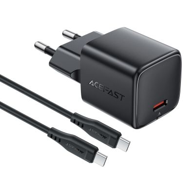 2. Acefast A118 30W GaN USB-C Wandladegerät mit USB-C-Kabel (1,2 m) – Schwarz