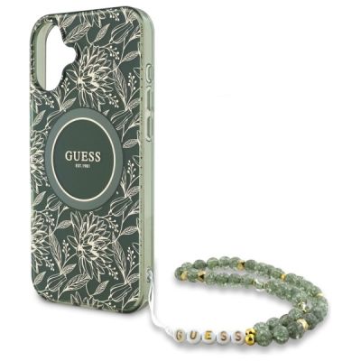 5. Guess IML Flowers Allover Electro With Pearl Strap MagSafe Hülle für iPhone 16 - grün