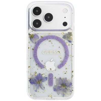 3. Guess Resin Flowers Glitter MagSafe Hülle für iPhone 18 Pro Max / 17 Pro Max - Lila
