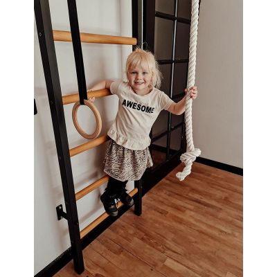 5. Turnwandbarren aus Holz und Metall mit Holzstange und Zubehörbank K 221B A076