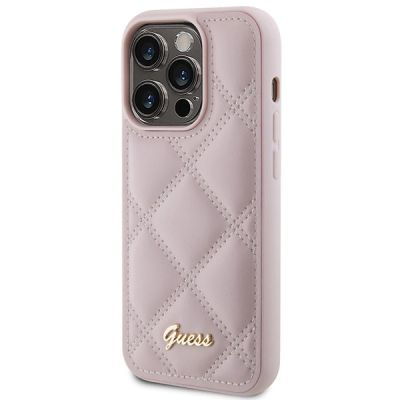2. Guess Quilted Metal Logo Hülle für iPhone 15 Pro – Rosa