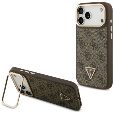 Guess 4G PU Dreieck-Logo & Standkamera Magsafe Hülle für iPhone 17 Pro Max - Braun