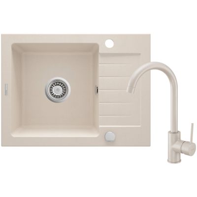 Granitspüle mit Armatur, 1 Becken, mit Abtropffläche ZQZA511A 5907650875505