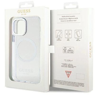 8. Guess Metal Outline Magsafe Hülle für iPhone 12 / iPhone 12 Pro – Silber