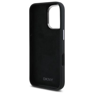 5. DKNY Liquid Silicone Metal Logo Hülle für iPhone 16 – Schwarz