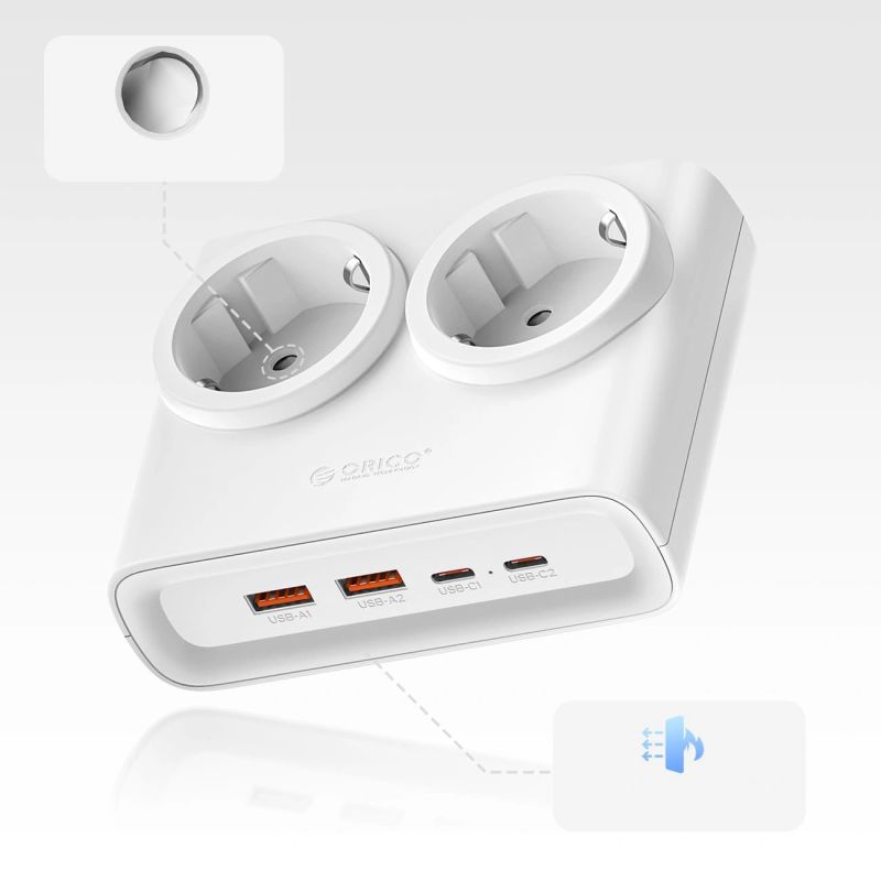 2. Orico PDC25 25W 6-in-1 Steckdosenleiste (2x Netzanschluss + 2x USB-A + 2x USB-C) – Weiß