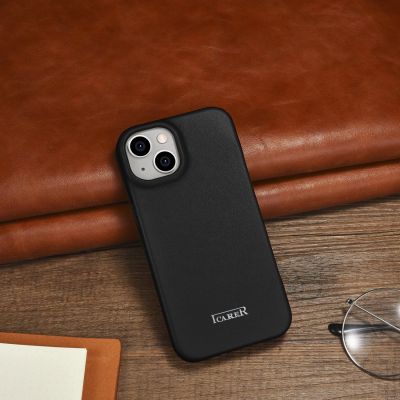 23. iCarer CE Premium Leather Folio Case iPhone 14 Plus Magnetic Flip Leather Folio Case MagSafe schwarz (WMI14220715-BK)