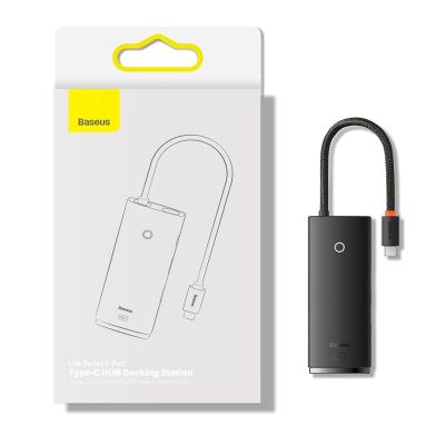 21. Baseus Lite Series multifunktionaler USB-Typ-C-HUB – 2 x USB 3.0 / USB Typ C / HDMI 1.4 / SD/TF OTG schwarz (WKQX050001)