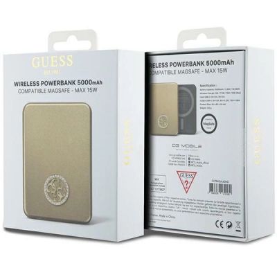 5. Guess MagSafe 4G Strassed Metal Logo Induktions-Powerbank 15 W 5000 mAh – Gold