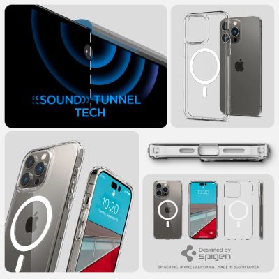 13. Spigen Ultra Hybrid Mag Case mit MagSafe für iPhone 14 Pro – Transparent und Weiß