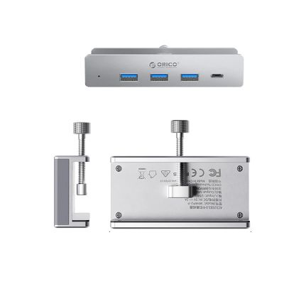 2. Orico MH4PC USB-C Hub mit Klemmmontage / 3x USB-A 3.0 + 1x USB-C 3.0 - Silber