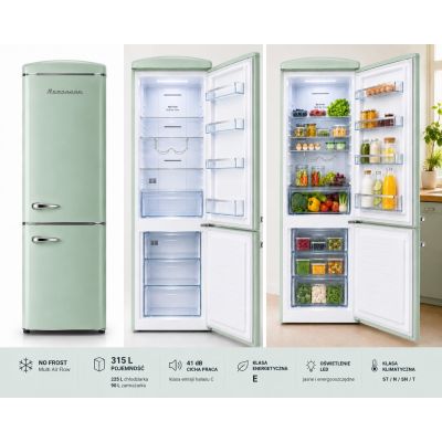 4. Ravanson LKK-315RM Retro-Kühlschrank 597 mm x 707 mm x 1943 mm | 315 l | No Frost | Energieeffizienzklasse E | Mint
