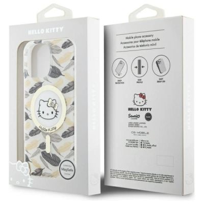 8. Hello Kitty IML MagSafe Hülle mit goldenen Blättern für iPhone 16 Pro Max – Weiß