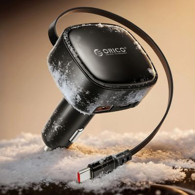 9. Orico FC-66-1A2C 66W Kfz-Ladegerät mit integriertem, einziehbarem USB-C-Kabel – Schwarz