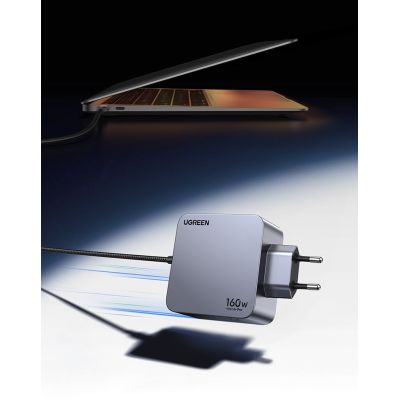 6. Ugreen Nexode Pro 160W GaN-Ladegerät mit USB-C-Kabel, Universal, Schwarz/Grau, AC-Schnellladung, intern