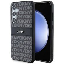 DKNY Leder-Monostreifen- und Metall-Logo-Hülle für Samsung Galaxy S24+ – Schwarz