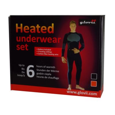 18. GLOVII Beheizbares Thermoaktiv-Unterwäsche-Set, Sweatshirt und Hose, Größe L, Schwarz, inklusive Batterien und Ladegerät, GXBL