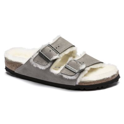 Birkenstock Arizona Shearling Stone Coin Damen/Herren isolierte Slipper, Wildleder mit Lammwolle, schmal (1017403)