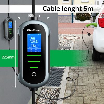 11. Qoltec Mobiles Ladegerät für Elektroautos (EV) mit 2-in-1-Anschluss Typ 2 | 3,5 kW | 230 V | SCHUKO 16 A | WLAN | TUYA | SMART LIFE | LCD | Tragbar | 5 m (52435)