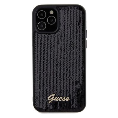 3. Guess Pailletten Script Metallhülle für iPhone 12/12 Pro – Schwarz