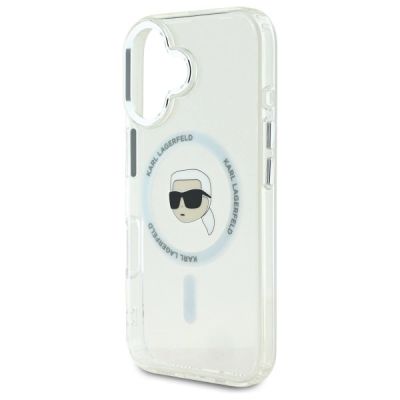 6. Karl Lagerfeld IML Metall-MagSafe-Hülle mit Karl-Kopf für iPhone 16 – Weiß