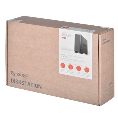 7. Synology DS124 NAS; Tower; 1x (3,5" SATA-Festplatte); Realtek RTD1619B; 1 GB DDR4, 1x 1GbE RJ-45