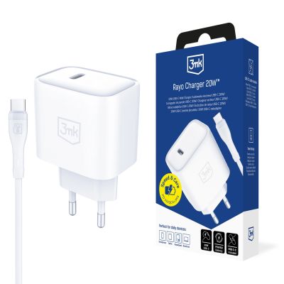3mk Rayo Ladegerät 20W PD3.0 PPS USB-C Wandladegerät + USB-C / USB-C 3A 60W Kabel - Weiß