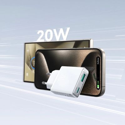 8. Joyroom JR-TCF14 20W USB-A USB-C Wandladegerät superdünn – Weiß