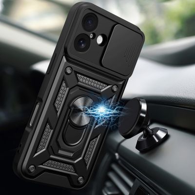 3. Hybrid Armor Camshield iPhone 17 Hülle mit Ständer und Kameraabdeckung - Schwarz