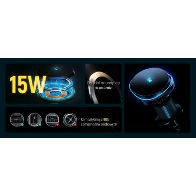 14. Wozinsky WCT5-Q6S2Y Autohalterung mit Qi/MagSafe 15W induktivem Ladegerät für Lüftungsgitter mit Ventilator - Schwarz