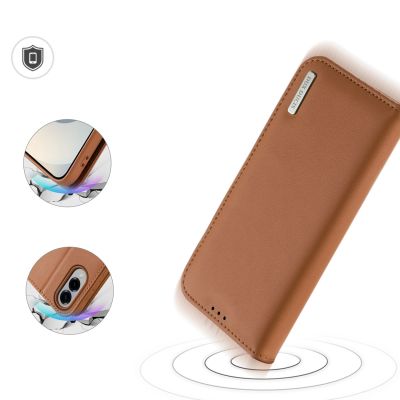 4. Dux Ducis Hivo Samsung Galaxy S25 Edge Hülle mit Klappdeckel und RFID-Schutz - Braun