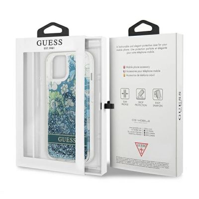 8. Guess GUHCP13MLFLSN iPhone 13 6.1" grün/grüne Hardcase Flower Liquid Glitter
