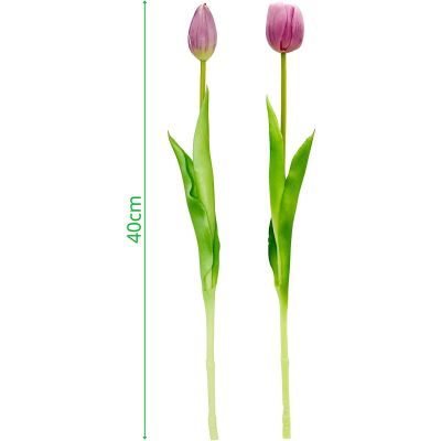 19. Strauß aus 5 lila Tulpen, 39 cm, naturgetreue Frühlingsdekoration